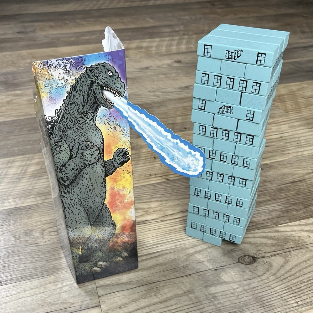 Jenga Godzilla Extreme Edition ~ Missing One Block ~ Loading tray ~ VG Condition