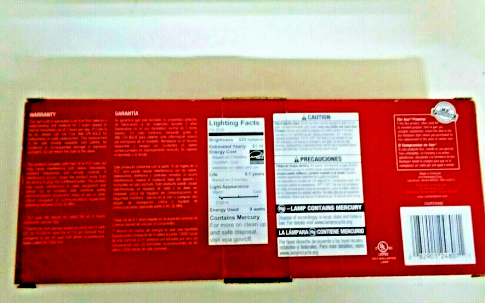 CFL 5-Pack~Soft White 9 Watt Medium Base Bulbs Ace Hardware Free Shipping!