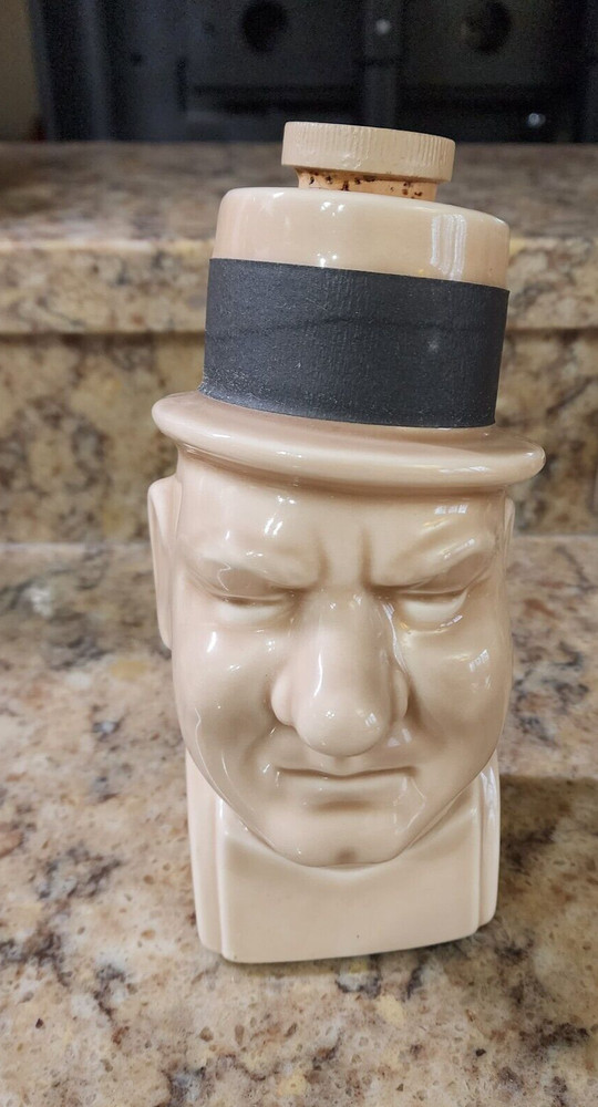 Vintage WC Fields Bourbon Whiskey Decanter Empty with Cork 9" tall
