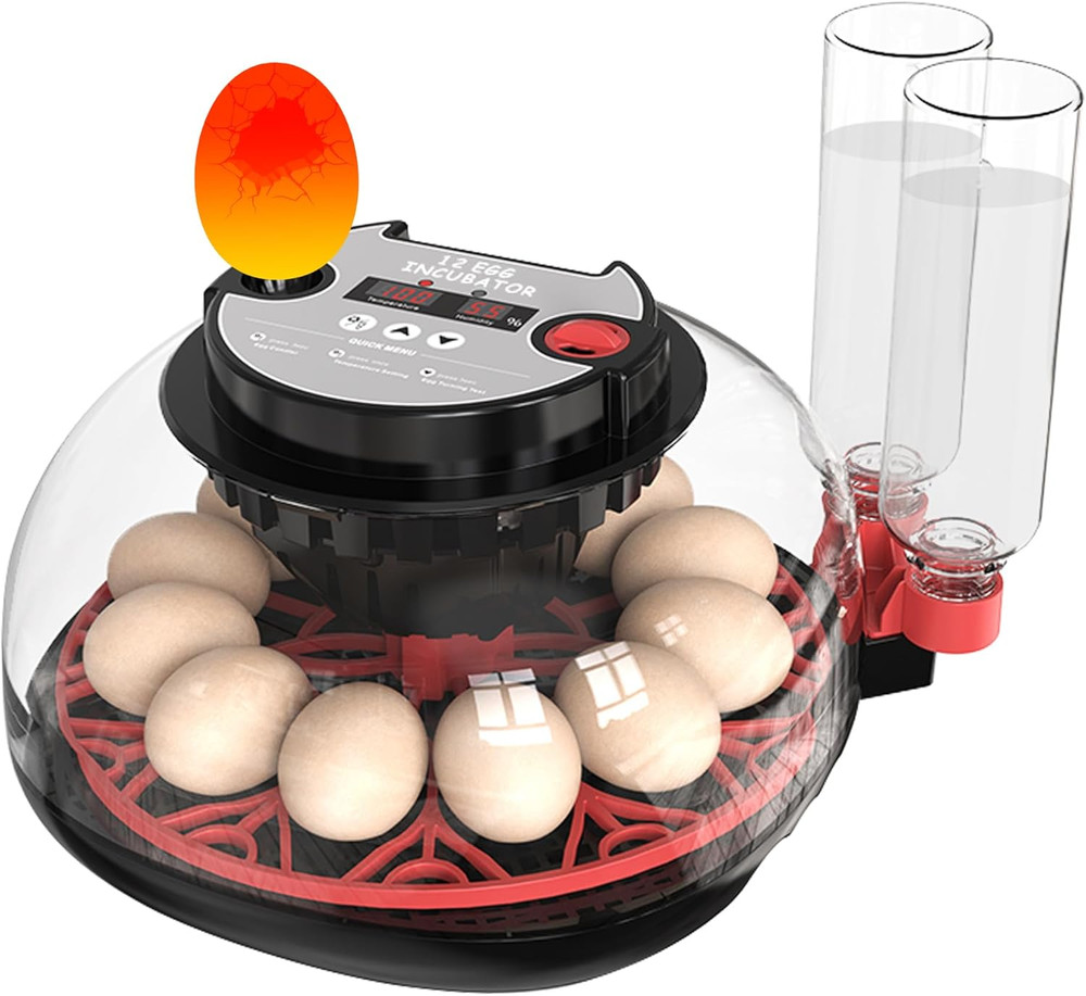 12 Egg Incubator with Temperature Control, Humidity Display, Automatic Egg Turne