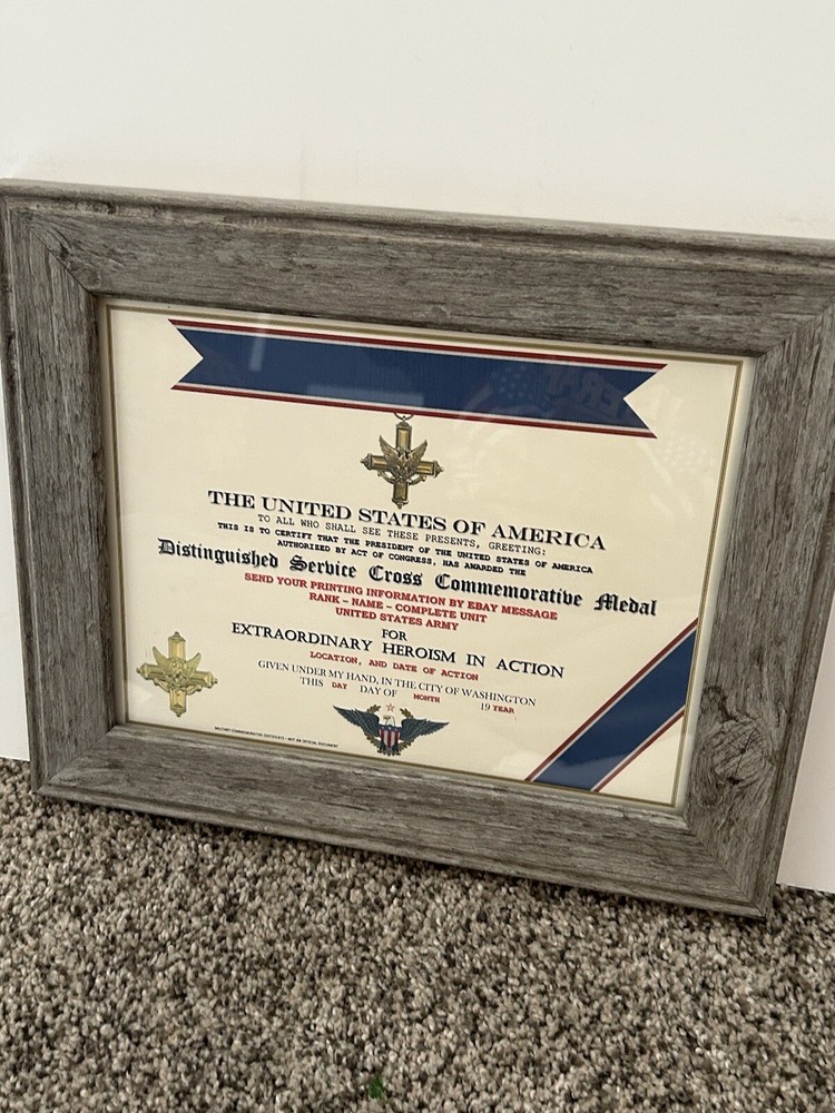 ARMY CROSS DISTINGUISHED SERVICE COMMEMORATIVE CERTIFICATE ~ CUSTOM PRINTING T-1
