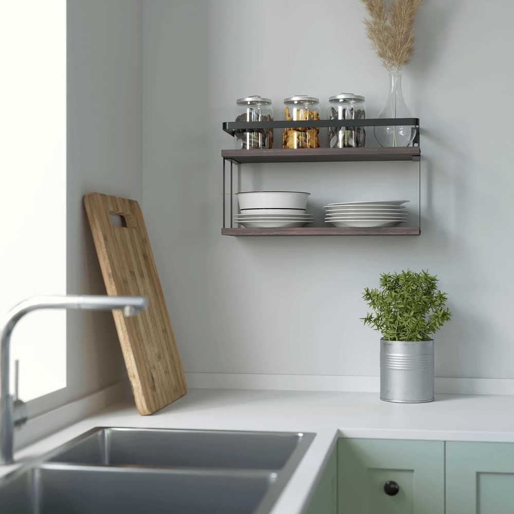 Handcrafted Rustic Brown Bathroom Shelves with Protective Rail, 20 lbs Capacity
