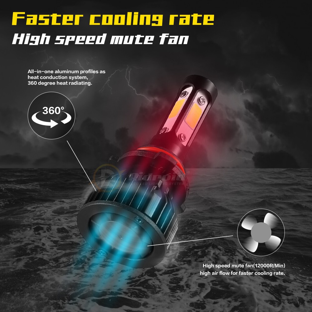 2x 4-sides 9006 LED Headlight Bulb Conversion Kit Low Beam 6500K Super Bright