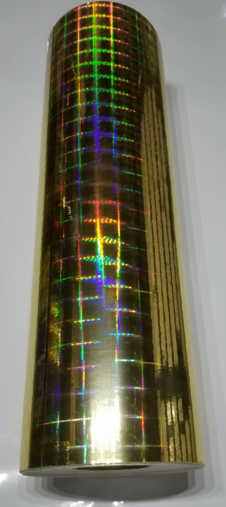 Gold Plaid Pattern Holographic Diffractive Sign Vinyl 24" x 30 ft Longlife