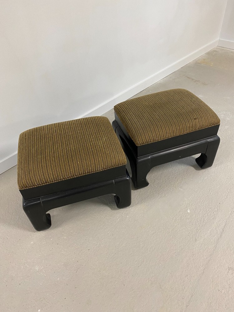 Bernhardt Black Painted Upholstered Asian Style  Bench/Stool (2 available)