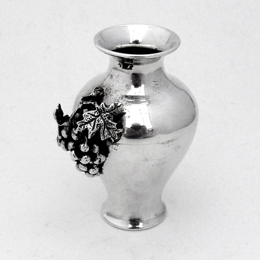 Small Vase Applied Cast Grape Bunch Sterling Silver
