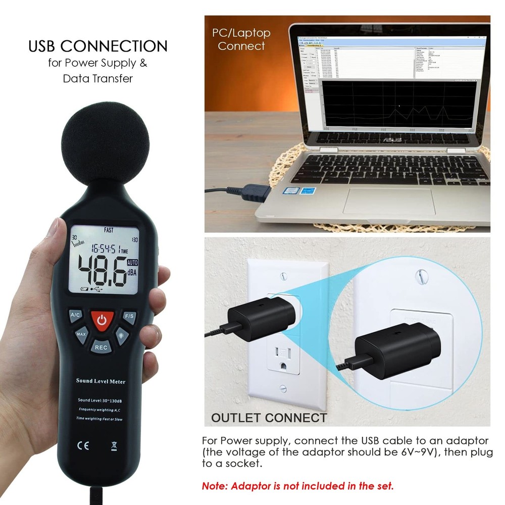 Decibel Meter Sound Level Meter with Data Logging, High Accuracy dB SPL Meter...