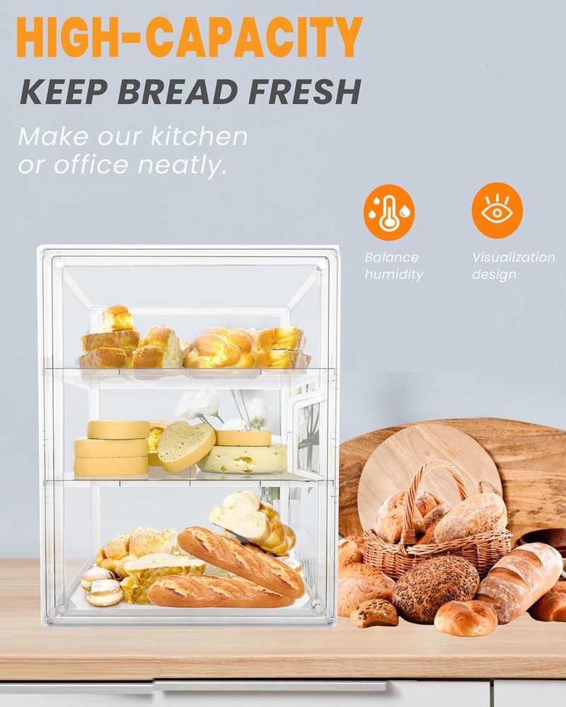 Bread Box,Large Boxs for Kitchen Countertop - 4 Layers Adjustable white