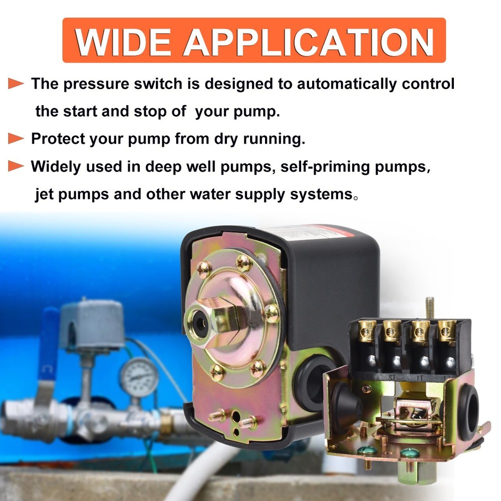 40-60 PSI Well/Water Pump Pressure Control Switch Adjustable Double Spring Pole