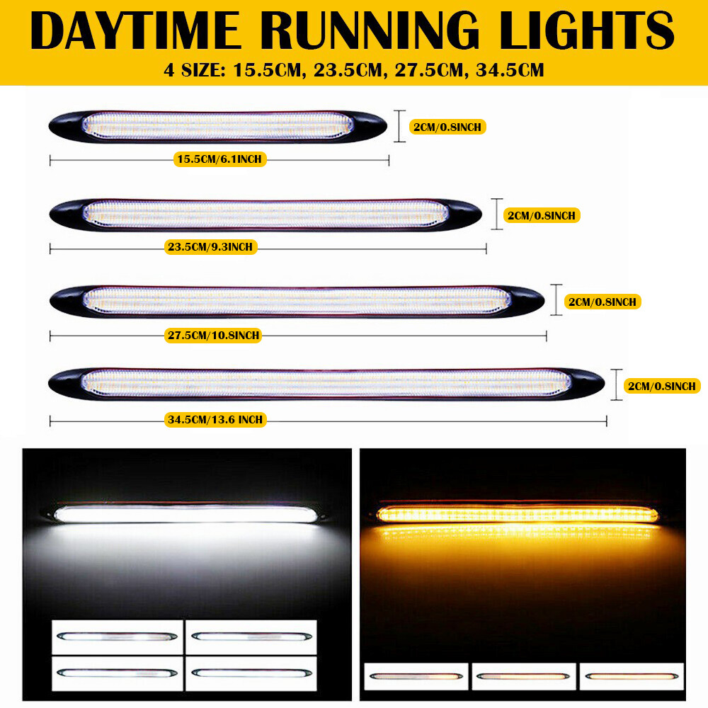 2pcs DRL Headlight Strip LED Light Daytime Running Sequential Turn Signal Lamp