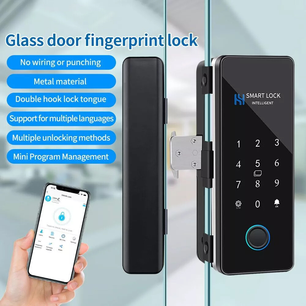 Smart Wifi Digital Sliding Glass Lock Fingerprint Bluetooth Electronic Boltlock