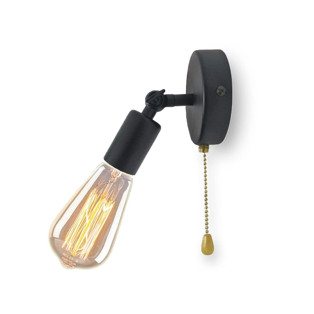 Adjustable Retro Wall Sconce Light with Pull Chain Switch Vintage Black Wall ...