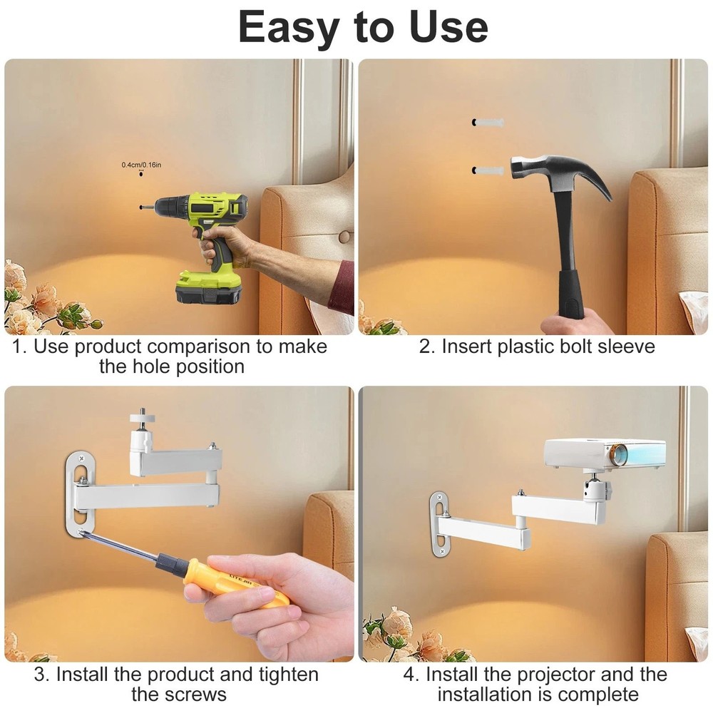 Projector Wall Ceiling Mount Kit 1/4 Screw for Webcam Microphone DSLR Foldable