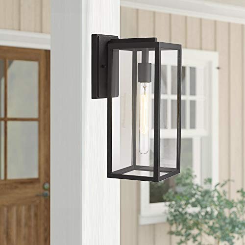 Outdoor Wall Lantern, 15"1-Light Exterior Wall Sconce Light 2 Pack Black
