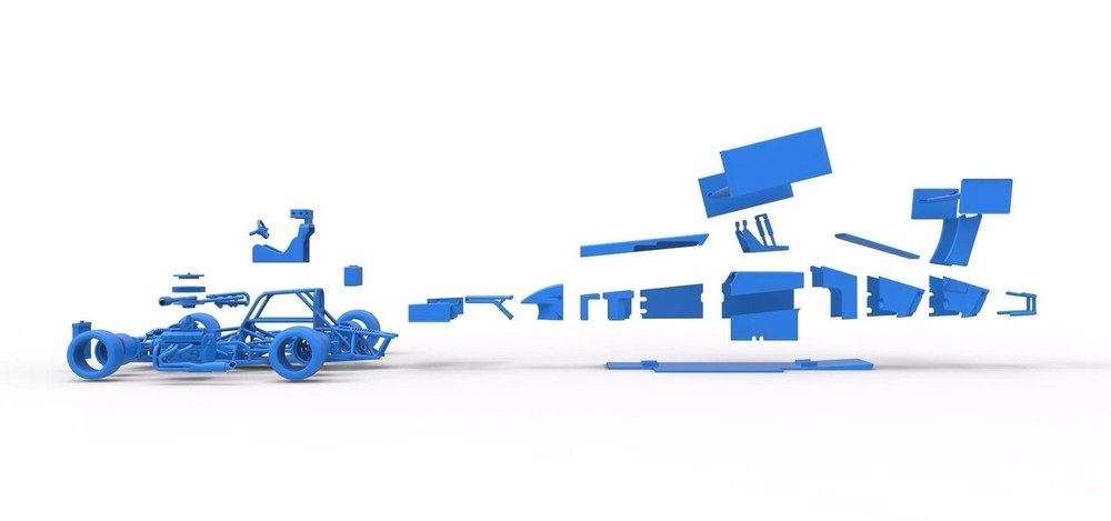 3D Printed Super Modified Front Engine Winged Race Car In 1/25 Scale