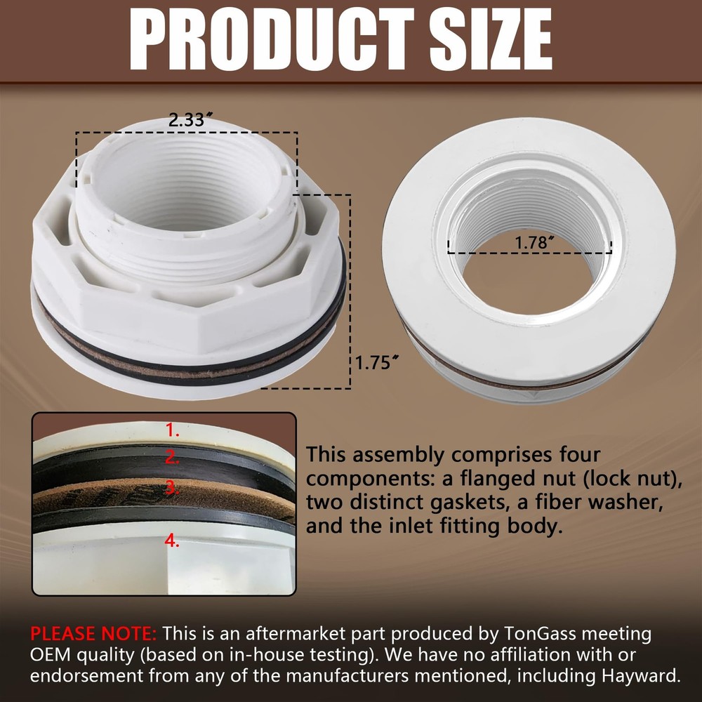 TonGass (2-Pack) 1 1/2" Above Ground Pool Inlet Return Fitting SP1023, White
