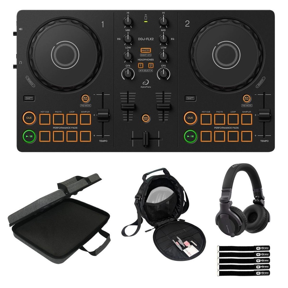 AlphaTheta DDJ-FLX2 Compact Beginner 2-Channel DJ Controller w HDJ CUE1