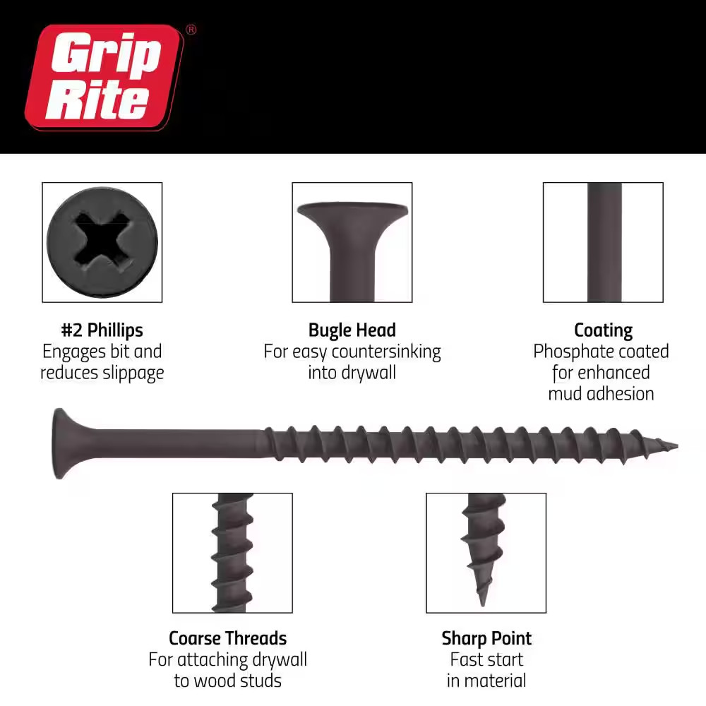 #6 X 1-1/4 In. #2 Phillips Bugle Head Coarse Thread Sharp Point Drywall Screws 2