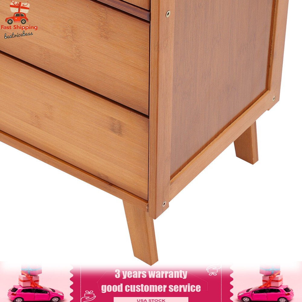 2-Compartments Bamboo Kitchen Sideboard Storage Organizer Cupboard Freestanding