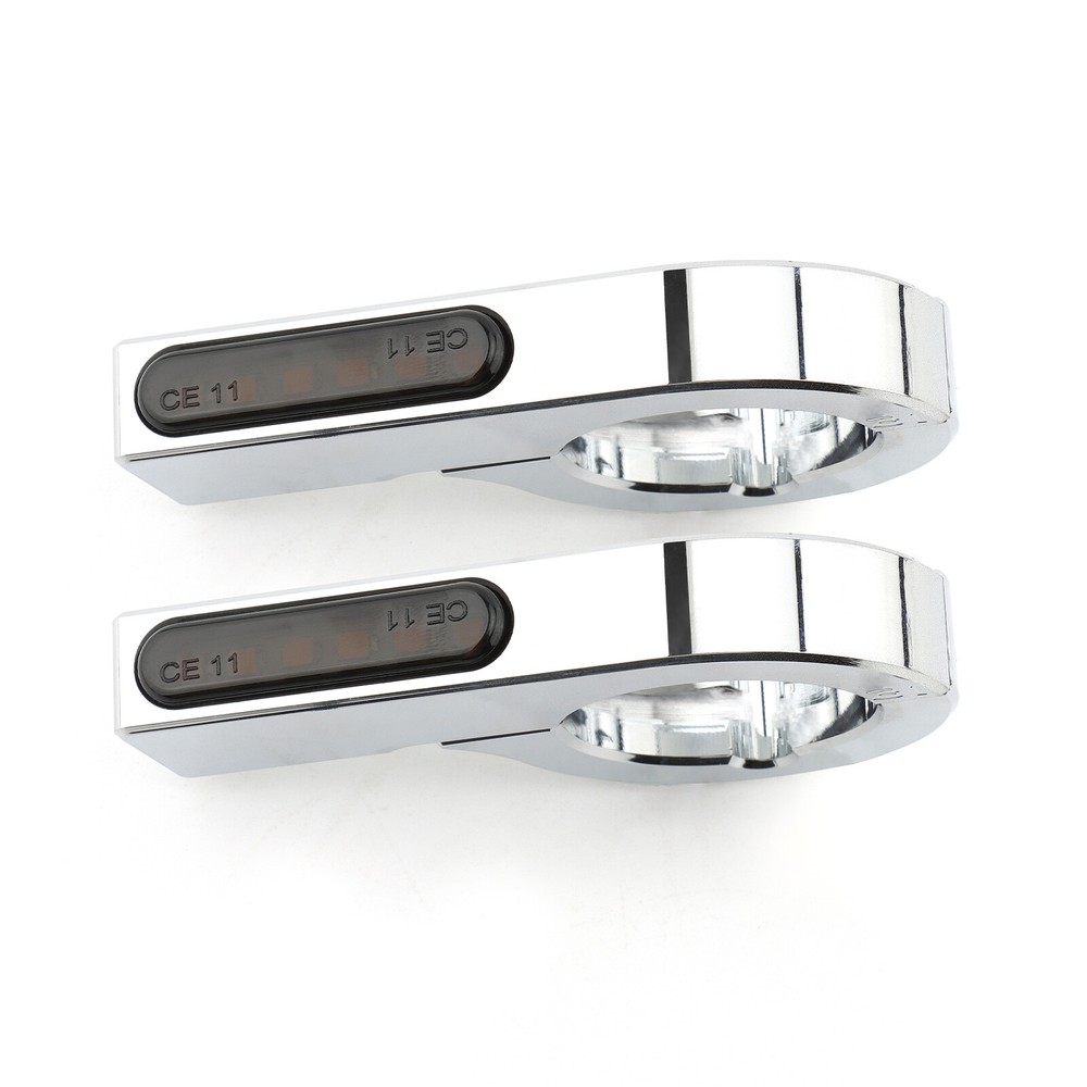 Chrome 38-41mm Front Fork LED Turn Signal Light Indicator Bullet Custom Cruiser