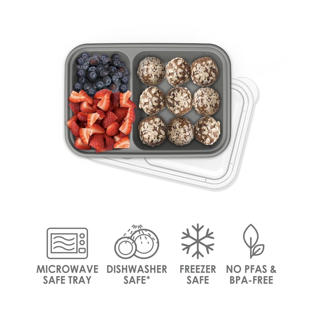 2 pack Prep 2-Compartment Snack Containers W/ Lids Reusable Microwaveable