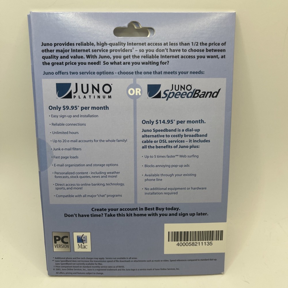 Juno Internet Juno Platinum Sealed Promotional Disc