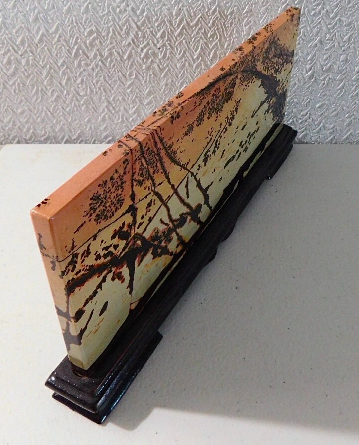 Antique Dendritic Agate Stone. Slab Display with Stand