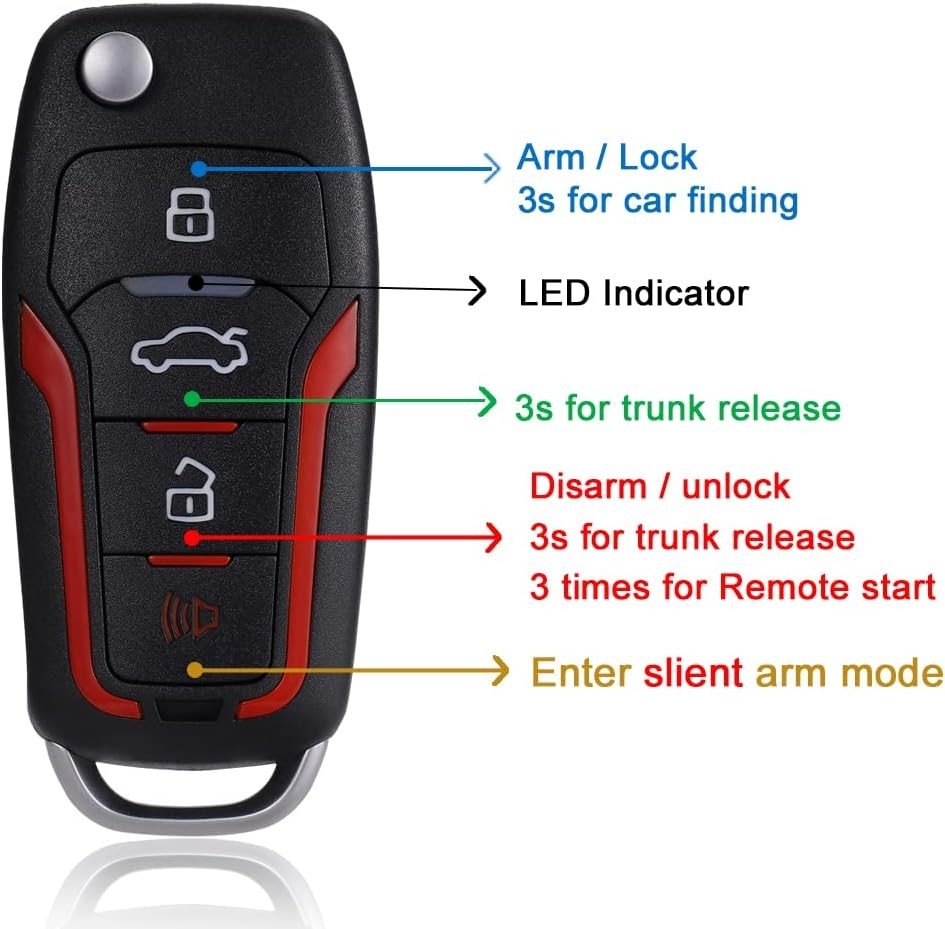 Keyless Entry Security Alarm System with Remote Engine Starter and Push Button