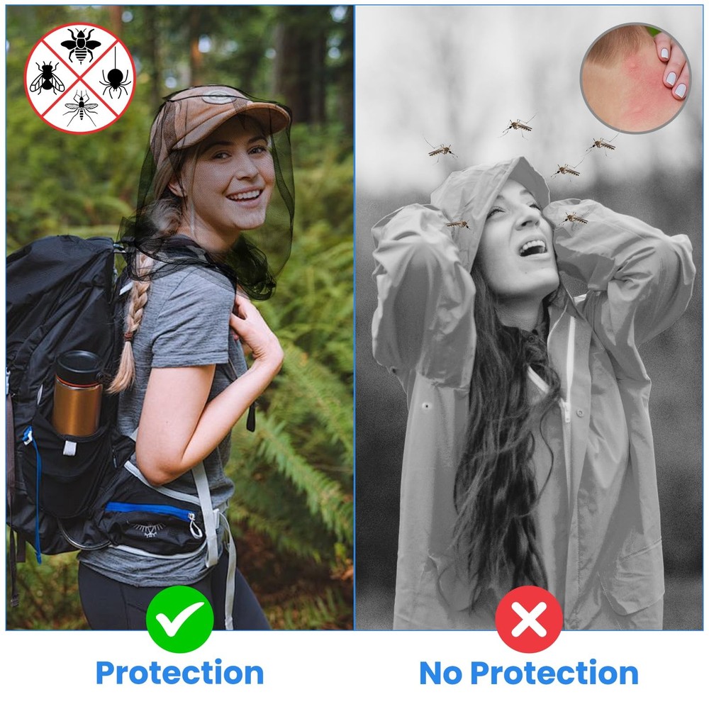 2 Pack Mosquito Head Nets with Drawstring Ultra Large & Extra Long, Premium ...