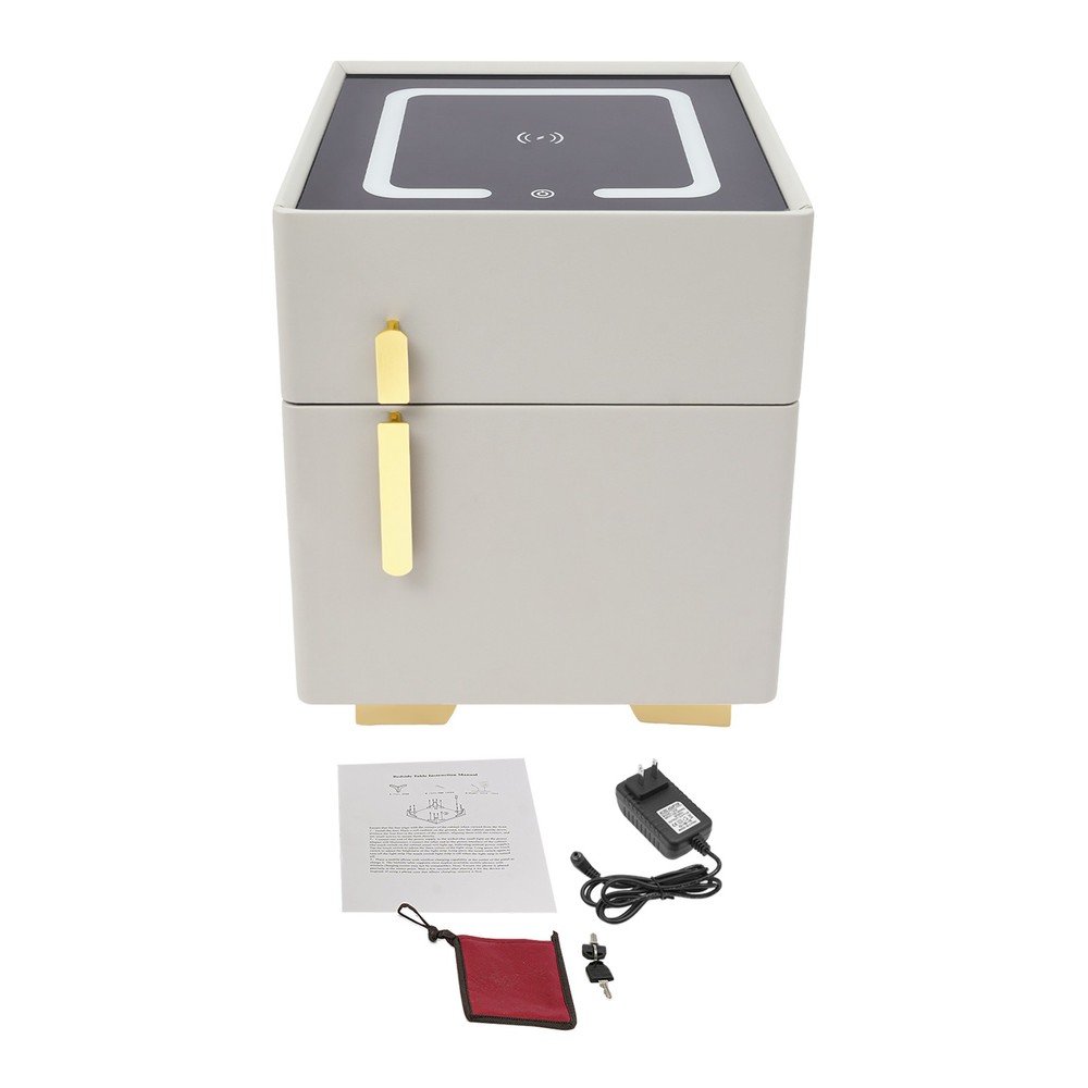 Phone Charging Bedside Cabinet, Grey, Bedside Table with Safe+Combination Lock