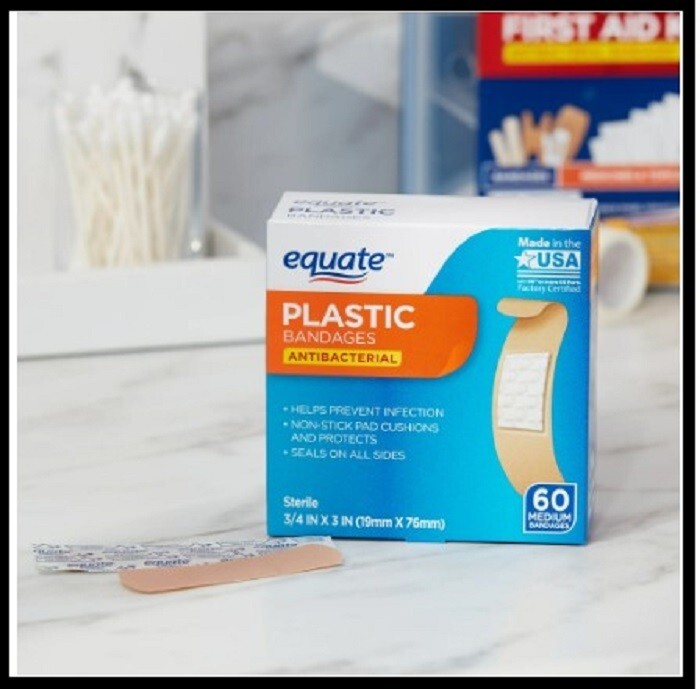 Equate Antibacterial Medium Plastic Bandages, 60 Count