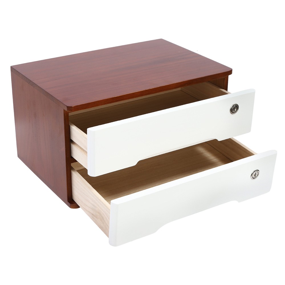 Wooden Desk Organizer with Lockable Drawer - 2-Tier Storage Solution