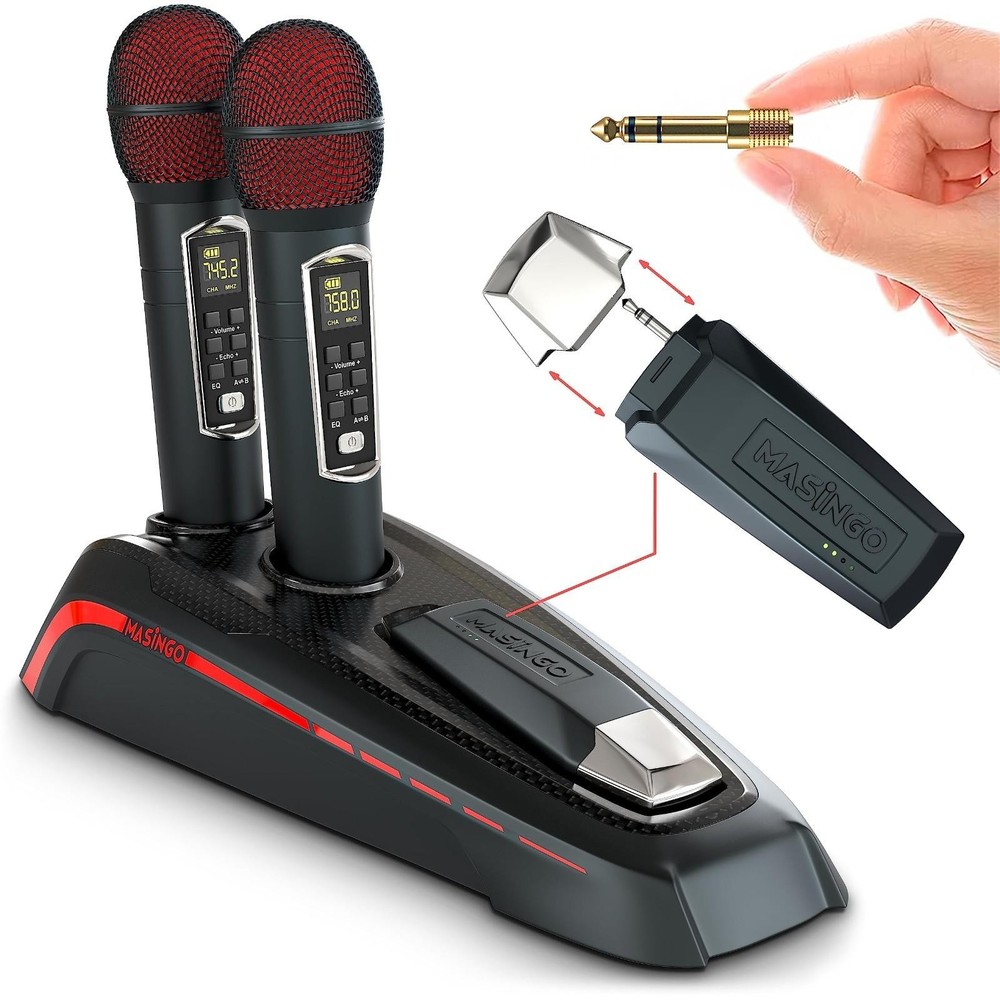 MASINGO 2 Wireless Karaoke Microphones w/ Integrated BT Receiver (Open Box)