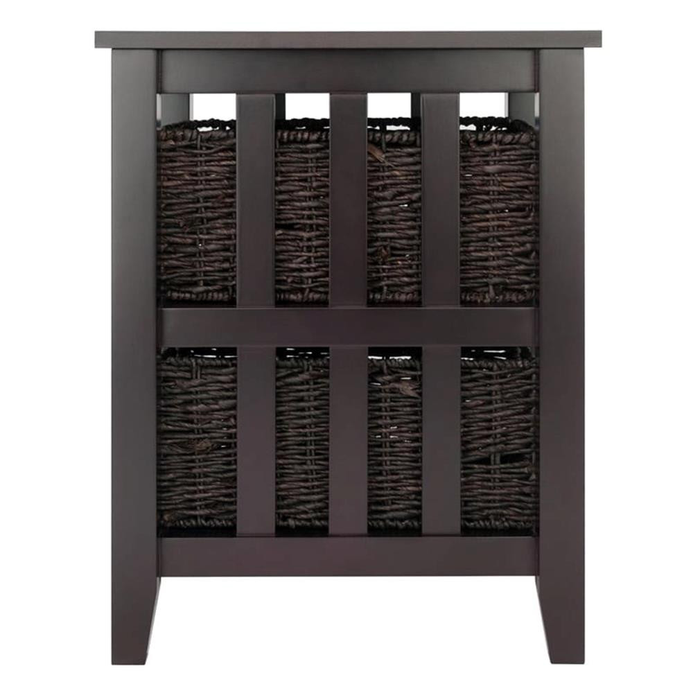 Pemberly Row Transitional Wood Side Table with 2 Foldable Baskets in Espresso