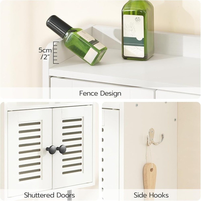 Wall Mounted Bathroom Storage Cabinet Adjustable Shelf Hooks Shutter Design New