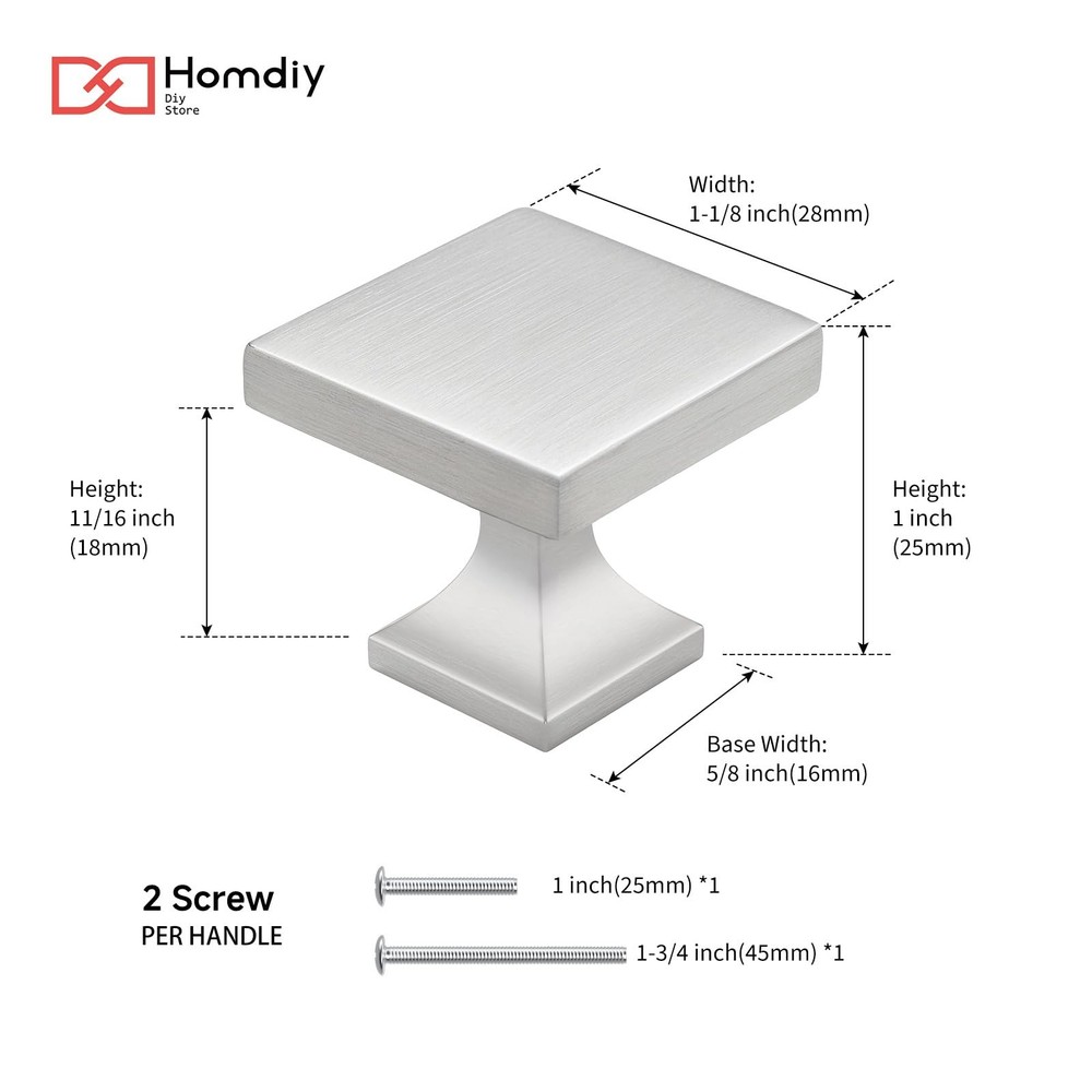5 Pack Cabinet Knobs Brushed Nickel Drawer Knobs - Square Cabinet Knobs for D...