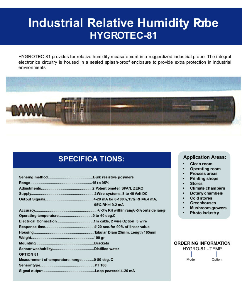 Hygrotech 81 Industrial Relative Humidity Probe