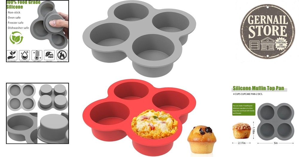 Versatile 4-Cup Silicone Egg Bite Molds - Red & Gray, Nonstick & Dishwasher Safe