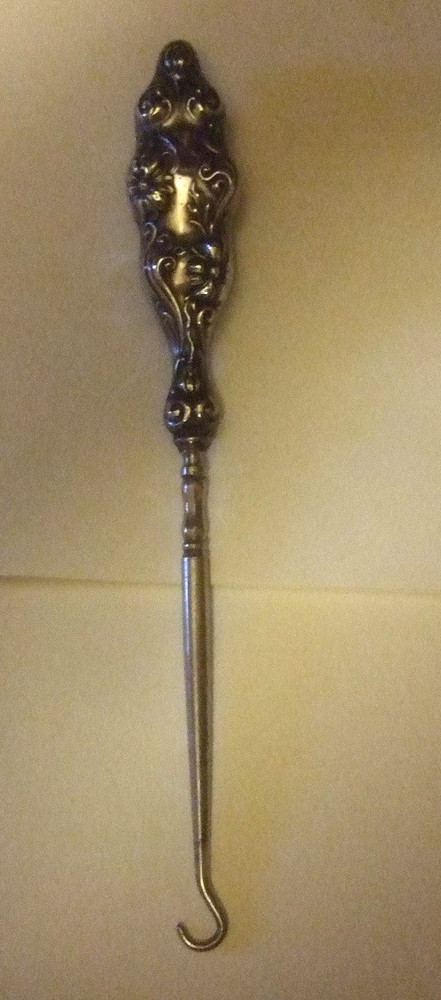 Sterling Button Hook Antique Repousse Sterling Vanity Heirloom