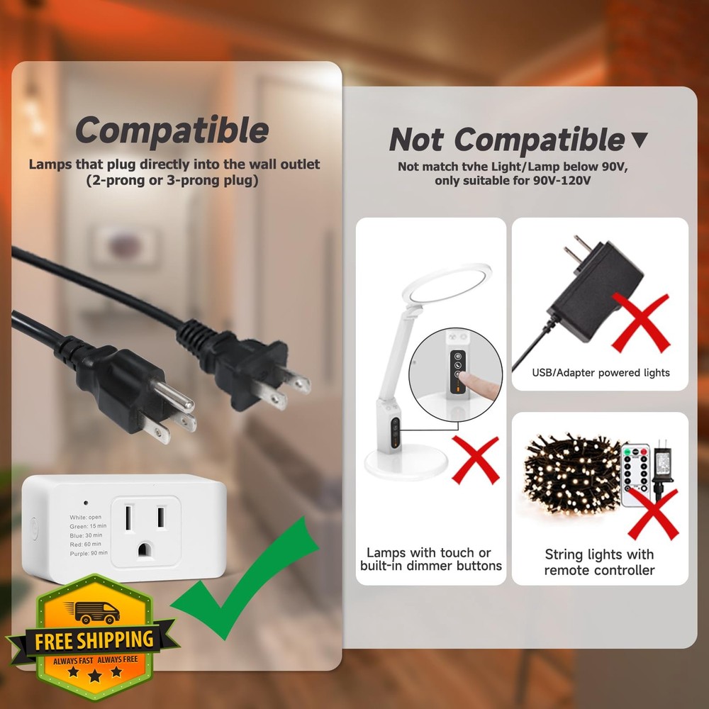 Plug-in Dimmer for String Lights Remote Control Timer 100ft Range