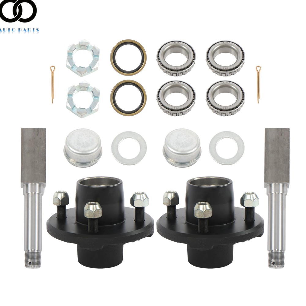 Pair of 4 Bolt on 4" Trailer Hub &1-1/16" Straight Square Shaft Spindle Assembly