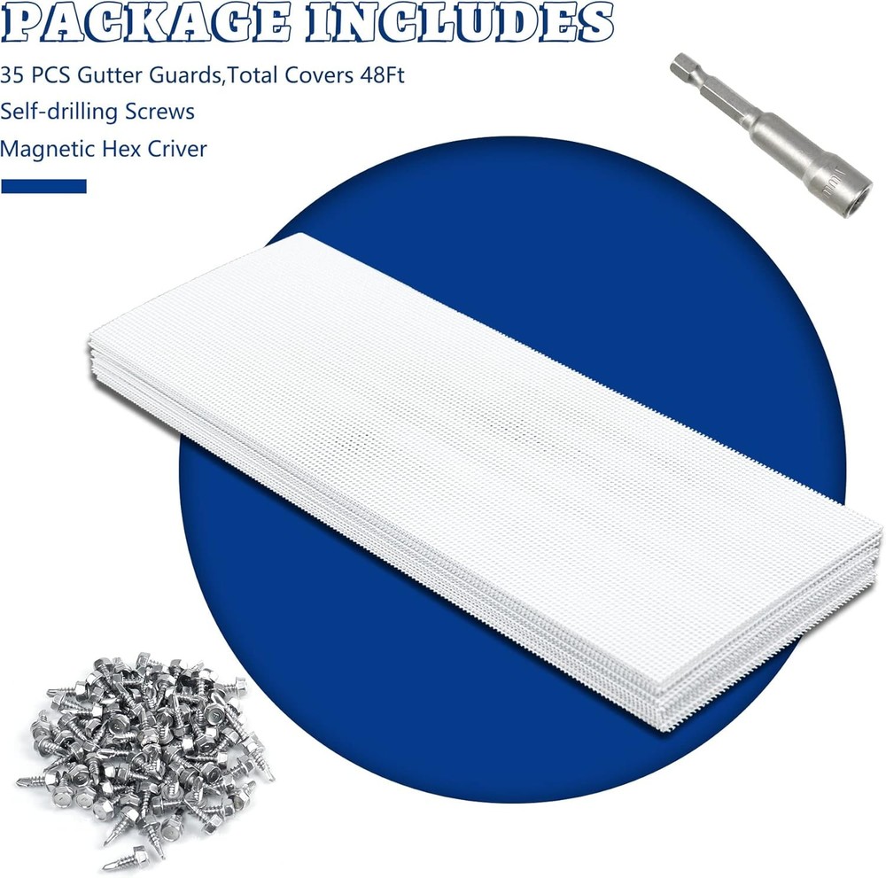 35 Pack Stainless Steel Micro Mesh Gutter Guard for 4", 5", 6" White