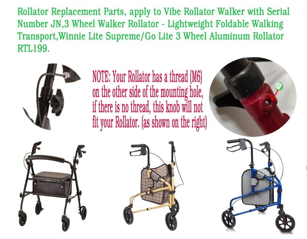 Rollator Height Adjustment Knob Black for Vibe Walker - Easy Install