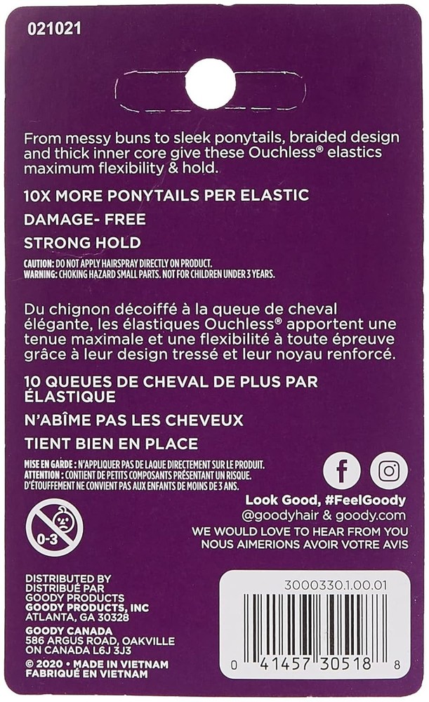 Goody Ouchless Braided Mini Elastics, 50 Count