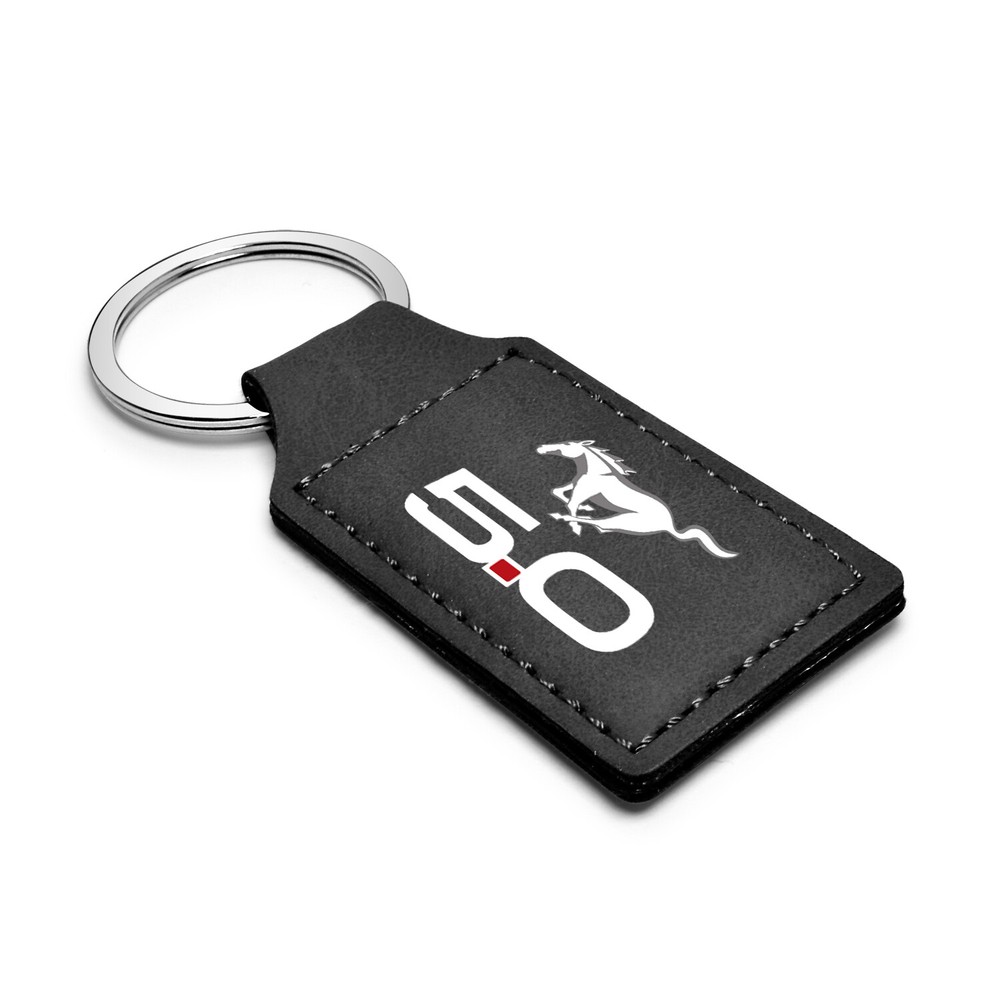 Ford Mustang GT 5.0 Rectangular Black Leather Key Chain