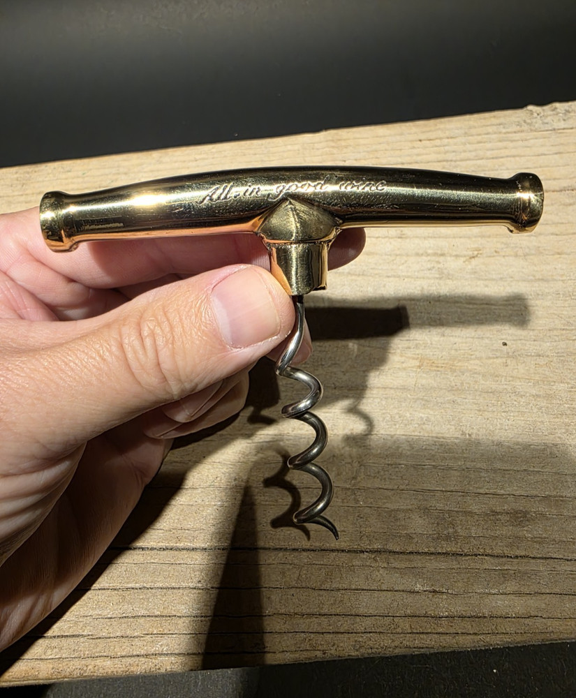 Vintage Style Brass & Iron Corkscrew Engraved