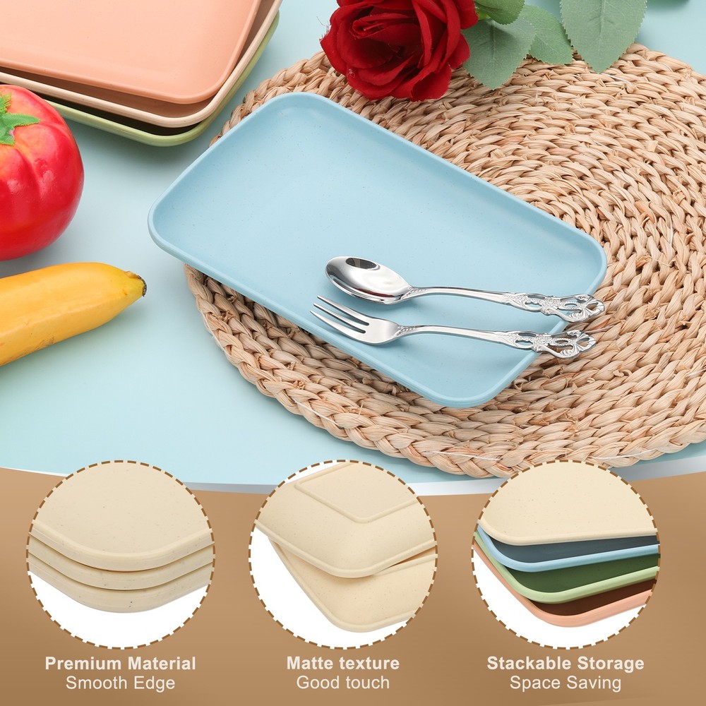 4 Pack 7"x5" Rectangular Unbreakable Plastic Dinner Plates, Beige