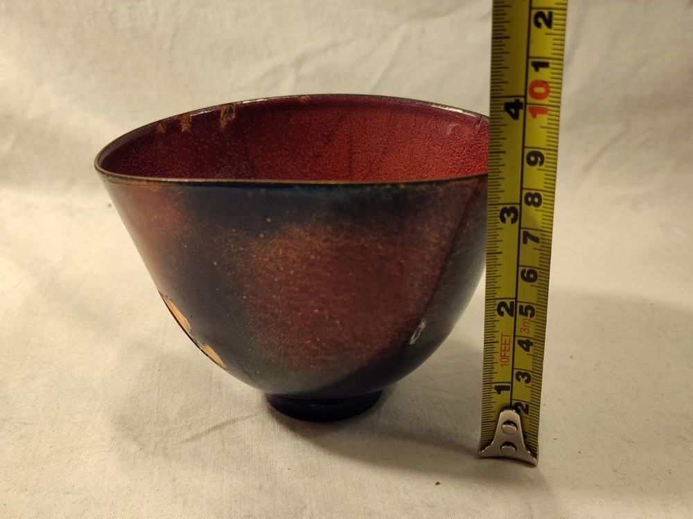 Vintage Brutalist Enamel On Copper Bowl Signed