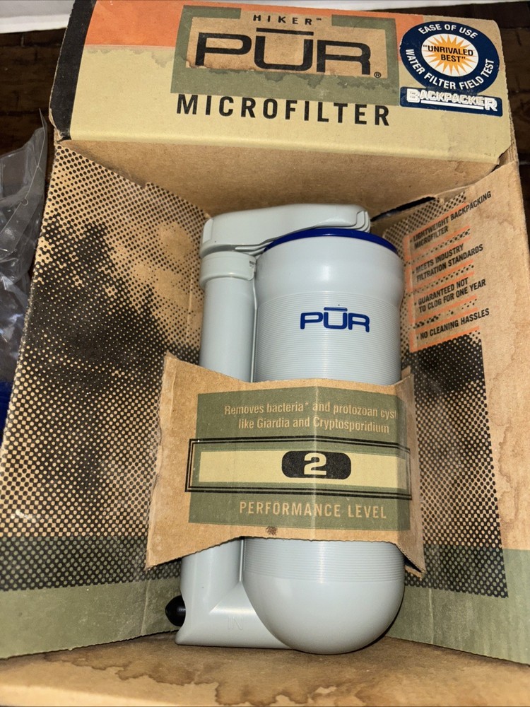 NEW PUR Hiker Microfilter Water Filter Performance Level 2 + Extra Filter Read