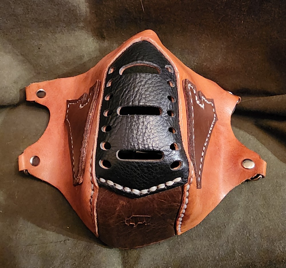 VTG STEAMPUNK HANDCRAFTED WITH CHARACTER LEATHER MUZZLE WITH NICKEL HARDWARE.